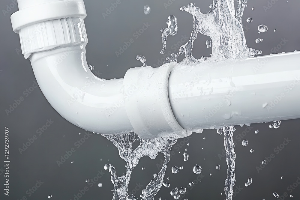 UPVC pipe ruptured wastewater is leaking Stock Photo | Adobe Stock