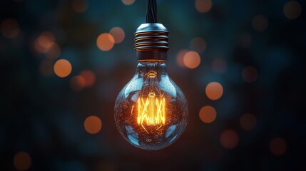 Aufkleber - Vintage light bulb with glowing filament against a blurred bokeh background. Creativity and innovation concept