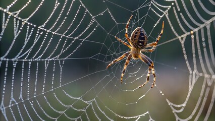 Wall Mural - spider web macro: a detailed macro shot captures the intricate beauty of a spider perched delicately