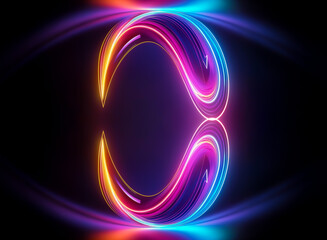 Wall Mural - vibrant circular light form glows with swirling rainbow hues against a dark backdrop. reflective sur