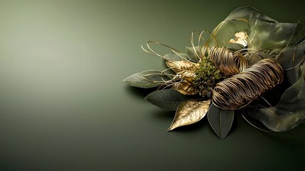 Aufkleber - Flowing coiling lines and thai leaf designs artistic composition nature green background close-up elegant aesthetics