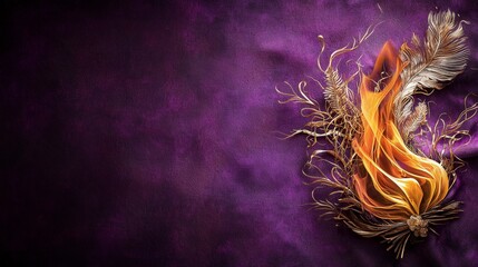 Poster - Dynamic flowing kanok flame design abstract art vibrant purple background soft curves artistic concept