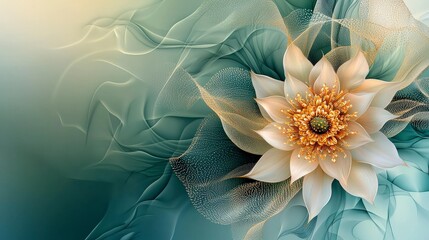 Poster - Golden lamduan flower motif with symmetrical petals artistic display floral artwork vibrant environment close-up view
