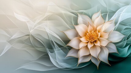 Poster - Symmetrical golden lamduan flower motif nature scene digital art serene environment close-up view beauty concept