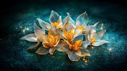Poster - Golden pikul flower motif symmetrical arrangement floral art elegant setting close-up nature's beauty in focus
