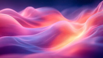 Aufkleber - Abstract dreamy landscape of flowing colorful waves with soft light, in vibrant pink and orange hues. Futuristic and ethereal dreamscape concept