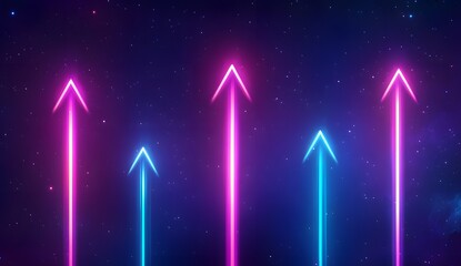 Poster - Neon arrows pointing upwards in space, growth, success
