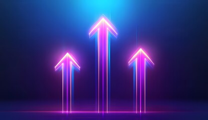 Aufkleber - Neon arrows pointing up, futuristic studio, upward growth