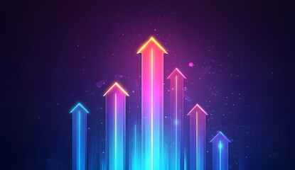 Poster - Neon Growth Arrows on Dark Background