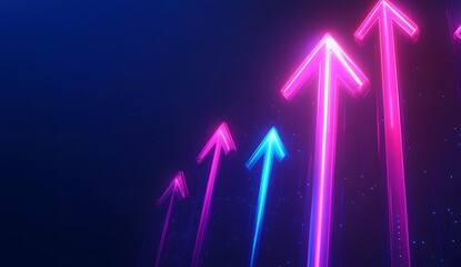 Aufkleber - Neon Growth Arrows, Dark Background, Upward Trend, Futuristic Design