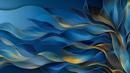 Leinwandbilder - Flowing kanok patterns in blue tones abstract art digital design serene environment artistic perspective