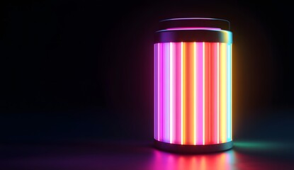 Poster - Neon cylinder light, studio, dark background, product display