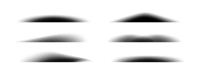 Aufkleber - Halftone shadow set. Black dotted gradient stripes collection. Half tone textured shades pack for divide and separate. Horizontal pixelated grain line patterns. Vector noise dots and particles strips