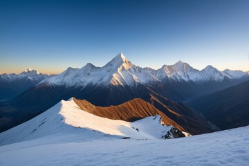 Wall Mural - mountains covered in snow and snowboarders on a snowy slope