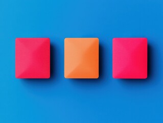 Poster - Colorful square blocks arrangement on blue background abstract art minimalist design studio environment top view