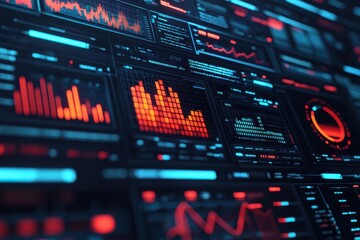 Poster - Visualizing data trends in a high-tech environment information graphics digital analysis dark mode data science
