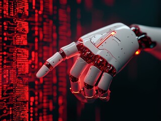 Poster - Futuristic robotic hand interacting with data digital space technology art cyber environment close-up ai concept