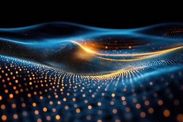 Leinwandbilder - Digital waves with glowing particles create an abstract representation of sound or energy in a dark setting. Generative AI