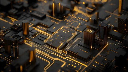 Aufkleber - Futuristic Circuit Board Cityscape