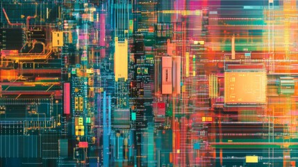 Poster - Merging vibrant data streams digital realm glitch art patterns abstract environment artistic viewpoint data visualization concept