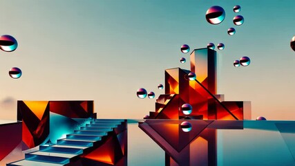 Leinwandbilder - A colorful background with a yellow and orange staircase. The staircase is made of blocks and is located in the middle of the background