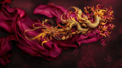 Poster - Dynamic thai than bua pattern with golden dragon thai culture digital art rich textures bird's eye view elegance