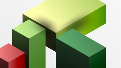 Poster - Sleek abstract design featuring isometric 3D blocks in a clean, modern composition. Perfect for tech-inspired themes, with vibrant colors and geometric precision