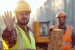 © jari - A Civil Engineer with an Optical Level Waves His Hand to Control Colleagues From a Distance