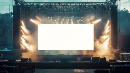 Aufkleber - stage modern rigging large outdoor concert with beam lights, sound system, and white blank large big