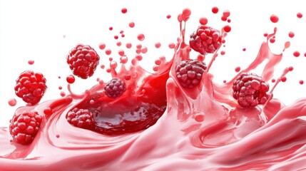 Wall Mural - vibrant red raspberry splash with water droplets and explosive energy