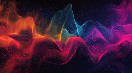 Poster - Converging neon-colored data streams into a digital entity virtual realm visual art tech environment futuristic perspective data visualization