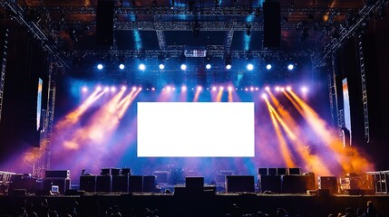 Aufkleber - stage modern rigging large outdoor concert with beam lights, sound system, and white blank large big