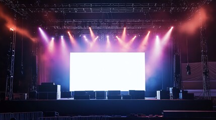 Aufkleber - stage modern rigging large outdoor concert with beam lights, sound system, and white blank large big