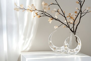 Wall Mural - Elegant Floral Arrangement in a Crescent Vase