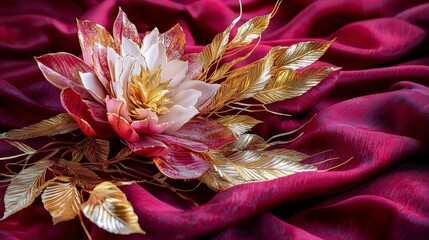 Poster - Traditional thai pratam yarm motif inspired floral design exotic fabric background artistic close-up