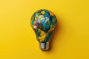 Poster - Colorful painted lightbulb on yellow background
