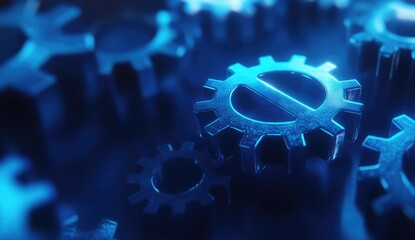 Poster - Blue Gears Interlocking in Dark Background