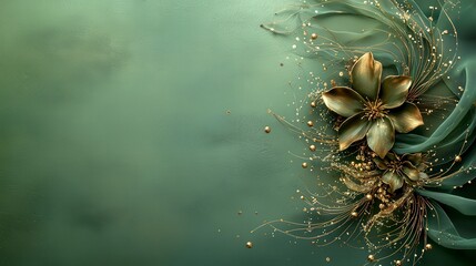 Leinwandbilder - Artistic perspective thai floral motif with flowing petals on a vibrant green digital art background