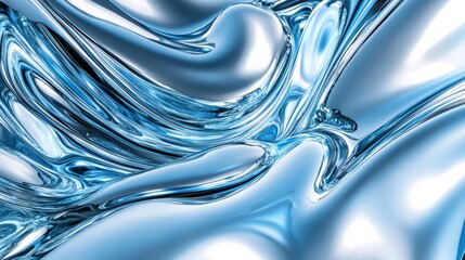 Poster - abstract flowing blue liquid texture with smooth curves and reflections, suitable for backgrounds