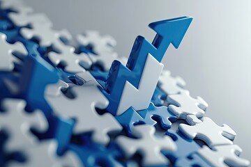 Poster - Puzzle pieces with upward trend arrow