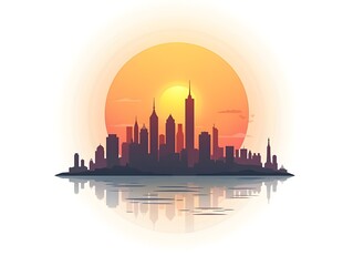 Poster - City Minimal sunset design on white background for t-shirt artwork