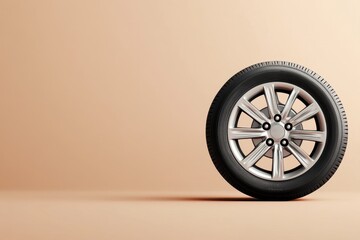 Wall Mural - A single car tire displayed on a smooth light brown background