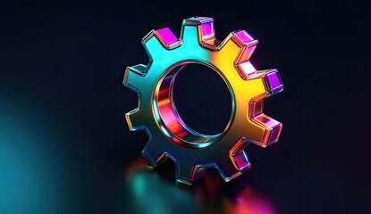 Poster - Colorful Gear Icon on Dark Background