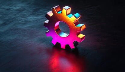 Poster - 3D Gear Icon on Dark Surface