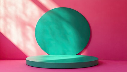 Poster - Teal Circle Display Podium on Pink Background
