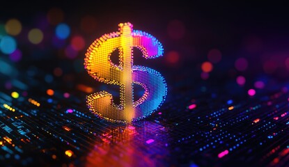 Aufkleber - Neon dollar sign on digital grid