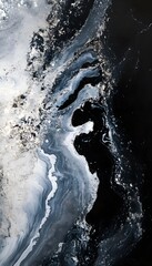 Poster - Abstract black and white fluid art with swirling patterns