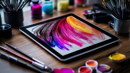 Poster - Digital painting creation process artist workspace visual art creative environment close-up perspective
