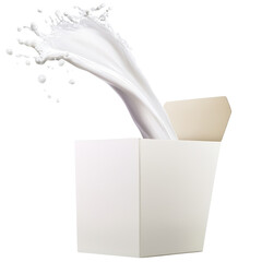 Aufkleber - Captivating moment of milk splashing out of a white box creating a beautiful spray against a simple background isolated on transparent background..