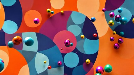 Poster - A colorful background with many different colored balls. Some of the balls are blue, some are orange, and some are yellow